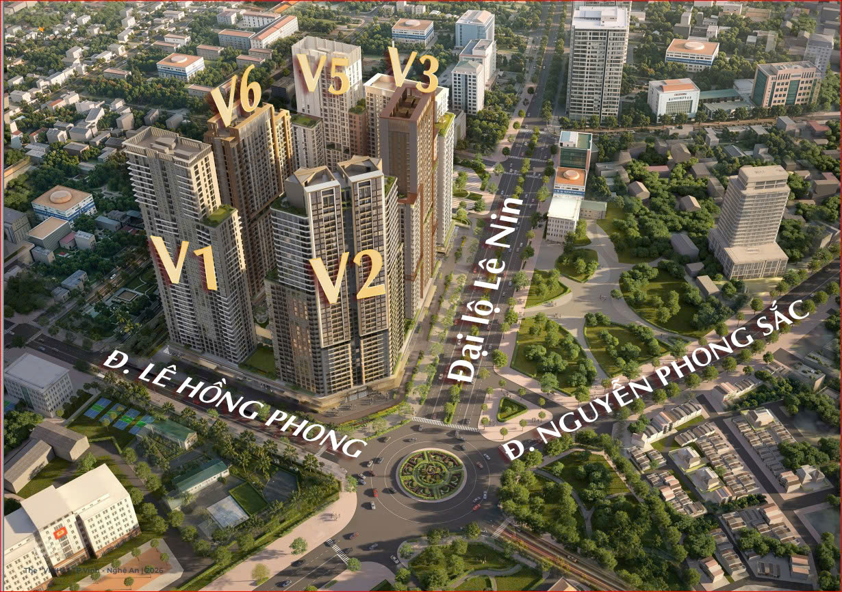 Mặt bằng đánh dấu 5 tòa tháp Sun Trường Vinh Nghệ An